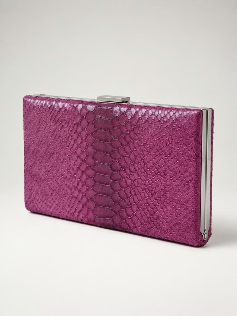 Banana Republic Pink Faux Snakeskin Frame Clutch Evening Bag Magenta